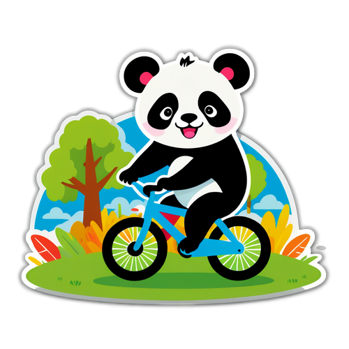 骑自行车的熊猫贴纸