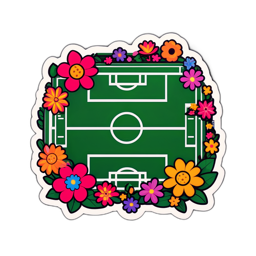 Sticker cu un teren de fotbal decorat cu flori