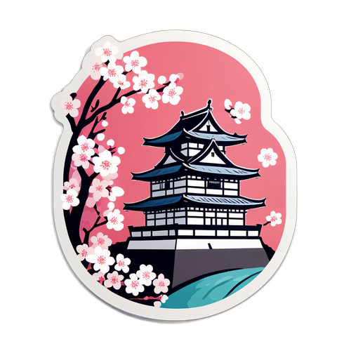 松江城と桜のイラスト