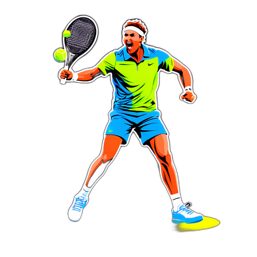Sticker van tennisballen in Laver Cup kleuren met een enthousiaste tennisser