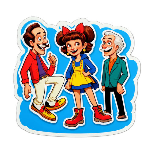 Die Hauptcharaktere aus 'Der Schuh von Manitou' in einer humorvollen Comicszene
