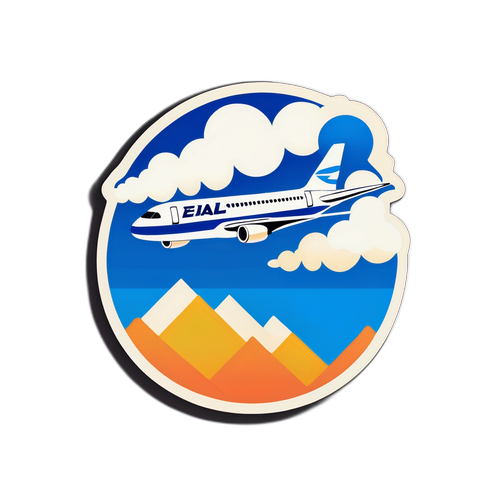 מדבקה של מטוס עף מעל הרי ההרים