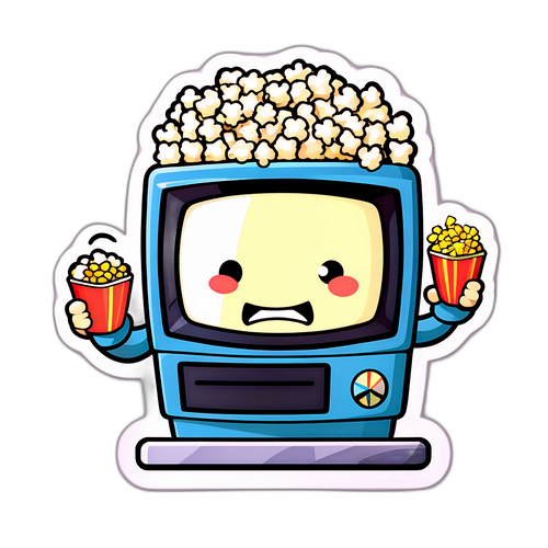 Cartoon-Fernseher mit Popcorn bei einem Eckerlin-Kampf