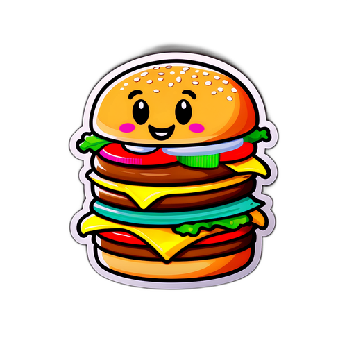 Egy vidám, rajzfilmszerű hamburger