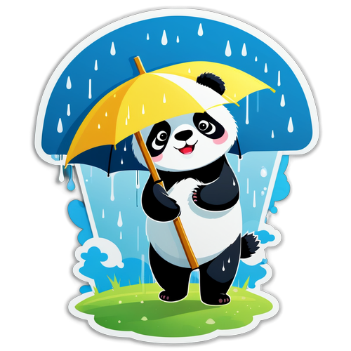可愛熊貓撐傘貼紙