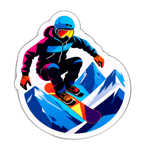 Vibrante snowboarder tegen een achtergrond van besneeuwde bergen