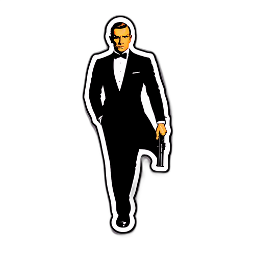 Sticker ontwerp van de iconische pistoolloop van James Bond met de silhouette van 007 in een tuxedo