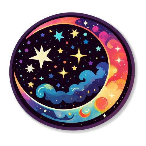Celestial Crescent Moon and Stars Cosmic Sticker