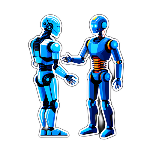 Stiker AI Futuristik: Robot dan Manusia Bersalaman