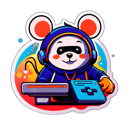 Персонаж с компьютерной мышью и контроллером, продвигающий культуру игр