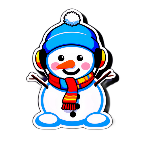 Masayang Snowman na Nagsusuot ng Scarf at Earmuffs