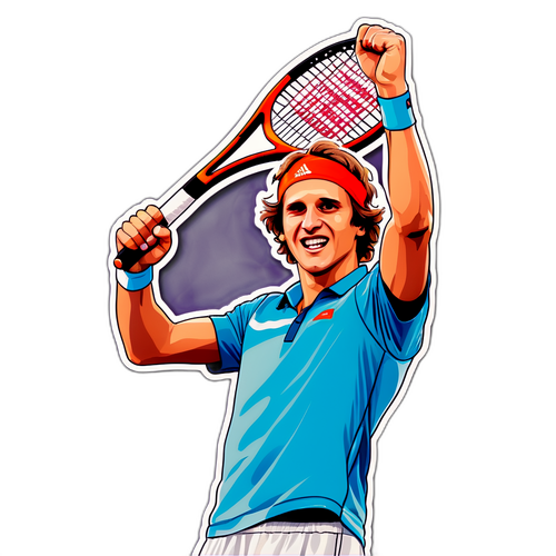 Aufkleber von Alexander Zverev, der seinen Sieg mit einem Tennisschläger feiert