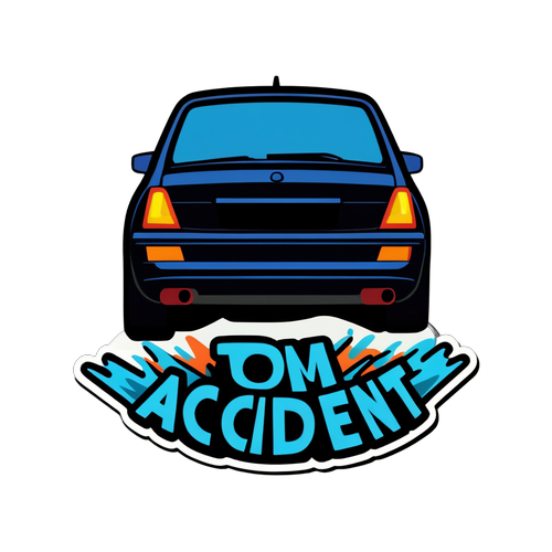 Sticker met Auto en 'Tom Waes Accident'