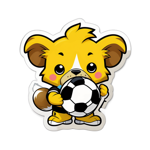 귀여운 도르트문트 마스코트가 공을 들고 있는 스티커