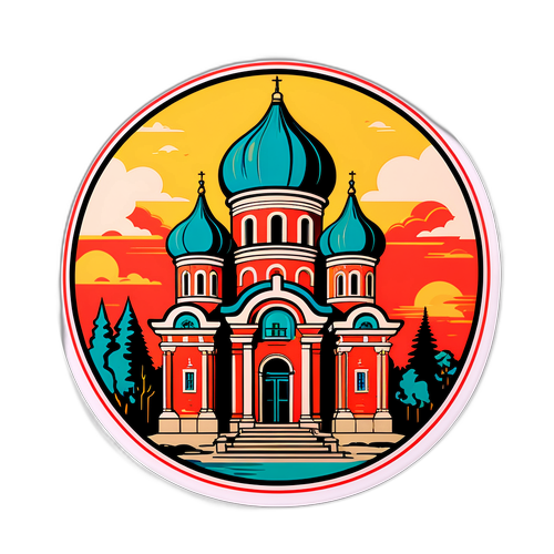 Ретро-стикер старого Кременчука з традиційною архітектурою