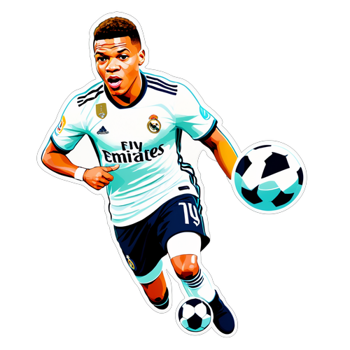 Autocollant de Kylian Mbappé en action avec le maillot du Real Madrid