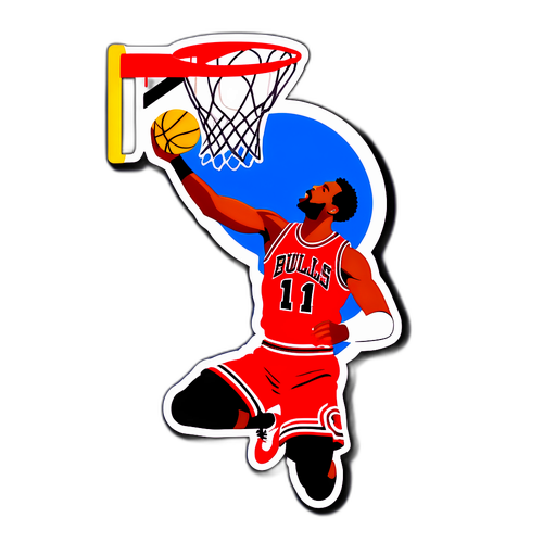 Cena de um jogador dos Bulls enterrando em um jogo contra os Warriors