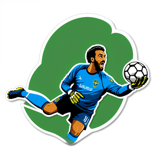 Arte de um goleiro do Al-Nassr fazendo uma defesa incrível