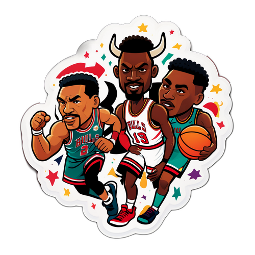 Masayang Disenyo ng Cartoon ng mga Iconikong Manlalaro mula sa 'Bulls vs Hawks'