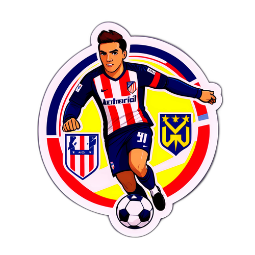 축구공과 아틀레티코 마드리드 및 유니온 생질루아의 유니폼 스티커