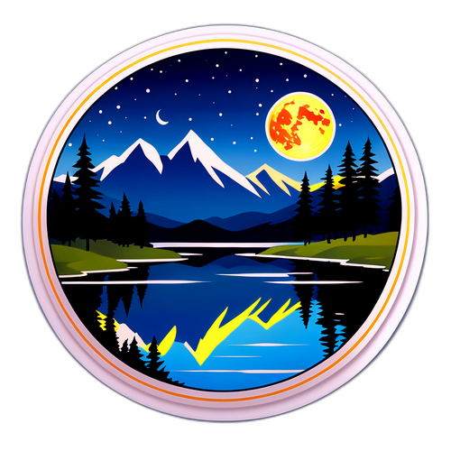 Una pegatina brillante de la luna llena reflejándose en un lago