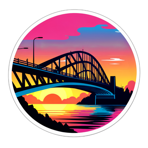 Візуалізація Подільського моста на фоні заходу сонця