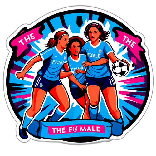Una representación artística de un equipo femenino de fútbol en acción
