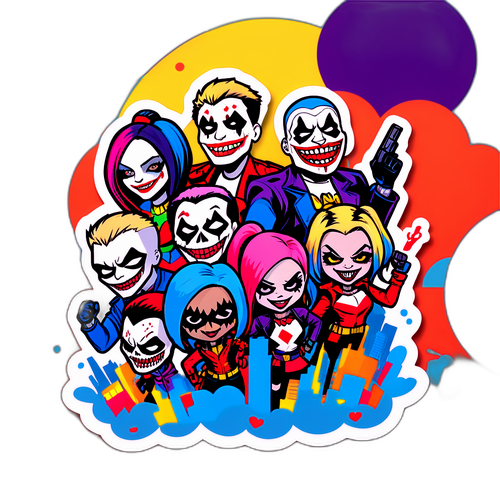 En lekfull klistermärke av Suicide Squad-karaktärer