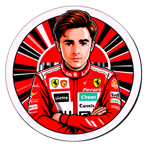 Stylová nálepka Charlese Leclerqa v jeho Ferrari oblečení