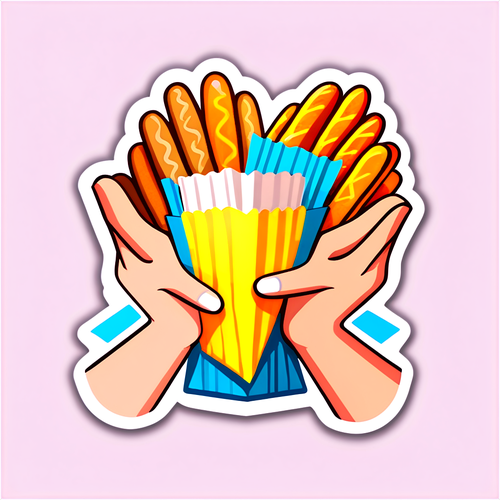 Stiker Tangan Memegang Paket Makanan untuk Dukungan Komunitas