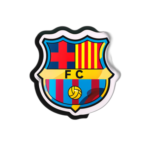 Klasszikus Barca emblémája modern dizájnnal, háttérben kupák és trófeák