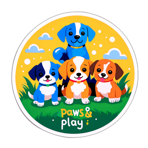 מדבקת חיות חמודות עם גורים משחקים