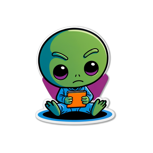 Autocollant humoristique : Alien perplexe face à l'écran de Reddit