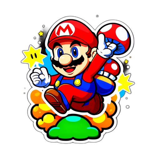 Retro Szuper Mario karakter, ugrik a gombák között