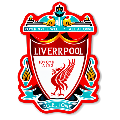 Logo Liverpool FC dengan Latar Merah dan Teks 'You'll Never Walk Alone'