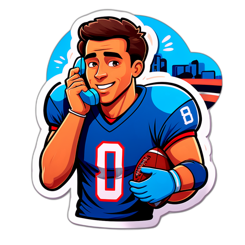 สติกเกอร์การ์ตูนของนักฟุตบอลพูดคุยโทรศัพท์กับครอบครัวหลังจากเกม