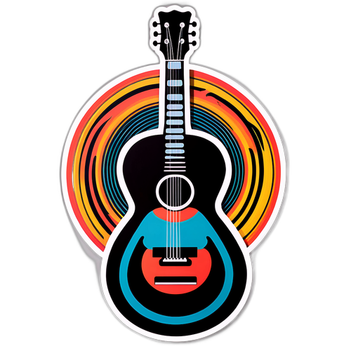 Retro Vinyl Record Sticker met Gitaar