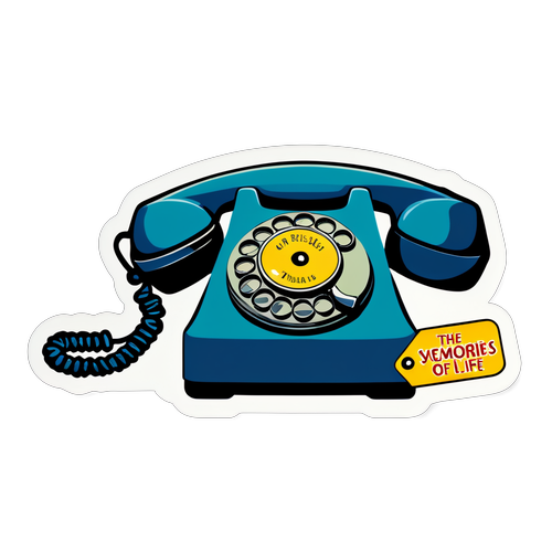 Sticker cu un telefon vintage și mesajul de a prețui amintirile vieții cotidiene