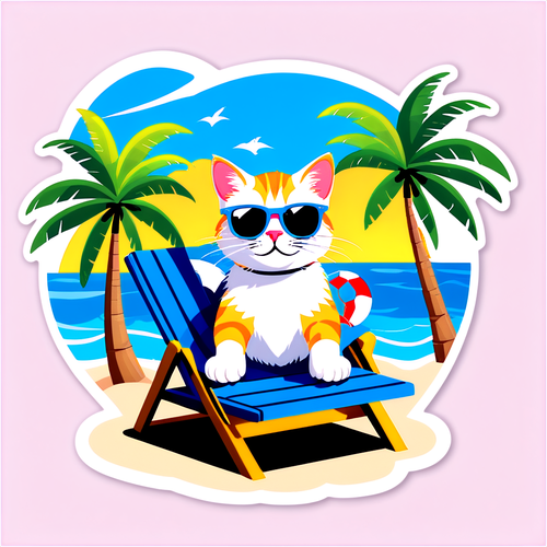 戴着太阳镜在沙滩椅上休息的猫