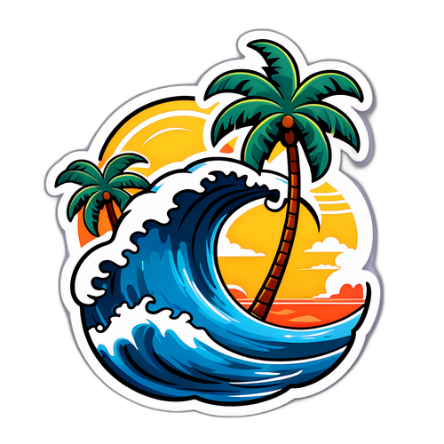 Autocollant humoristique sur le thème de Maxime Grousset avec des vagues et des palmiers