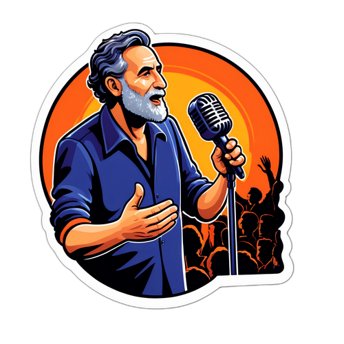 הוא על הבמה עם מיקרופון