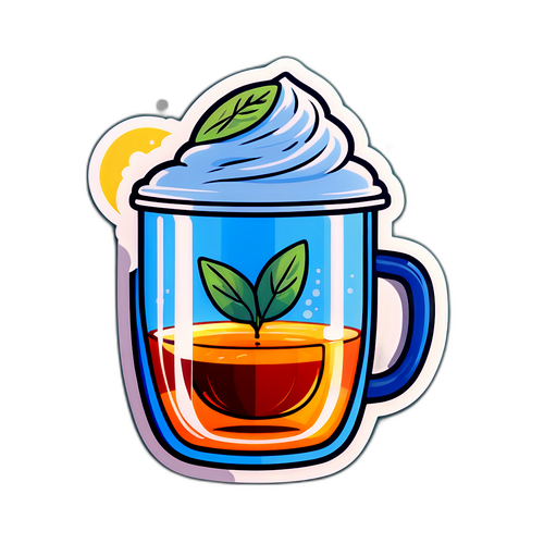 Наклейка с изображением стакана чая, символизирующая дружелюбную атмосферу Сызрани