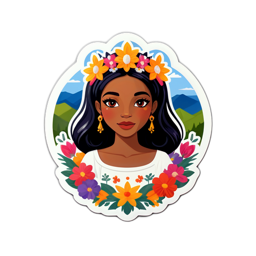 An artistieke sticker van Valerie Begue met een bloemenkroon