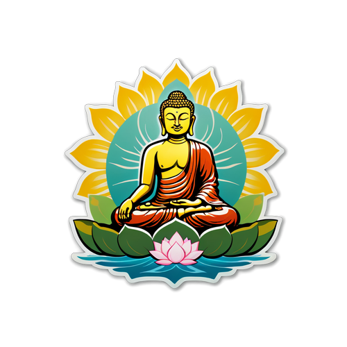 Meditative Buddha with Lotus Flowers Sticker