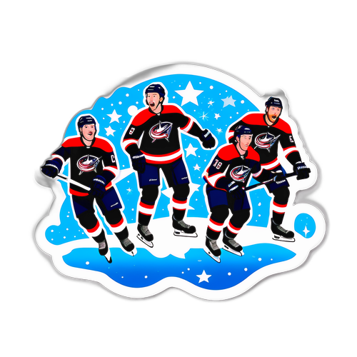 Whimsical Blue Jackets and Stars Players on Ice