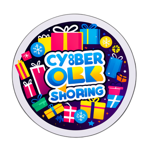 Cyber Monday Sticker mit großen Rabatten und glücklichen Käufern