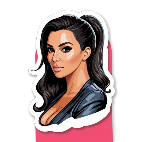 Sticker van Kim Kardashian met haar iconische kapsel en een citaat over zelfvertrouwen