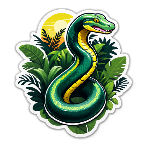 Ilustração de uma anaconda grávida na floresta tropical