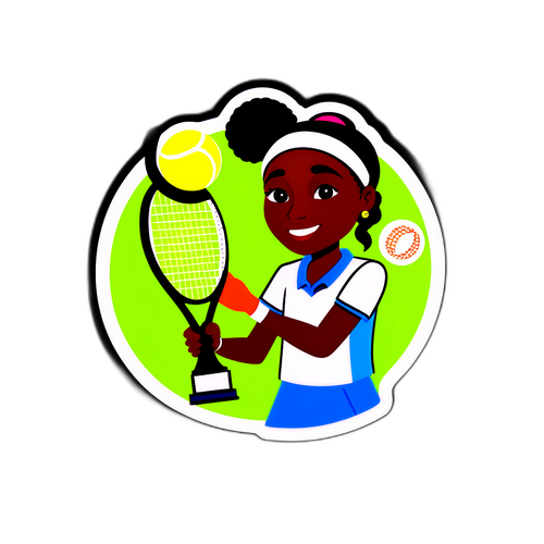 Isang makulay na sticker ng batang manlalaro ng tennis