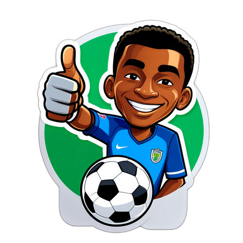 Cartoon sticker van Peter Rufai met duim omhoog